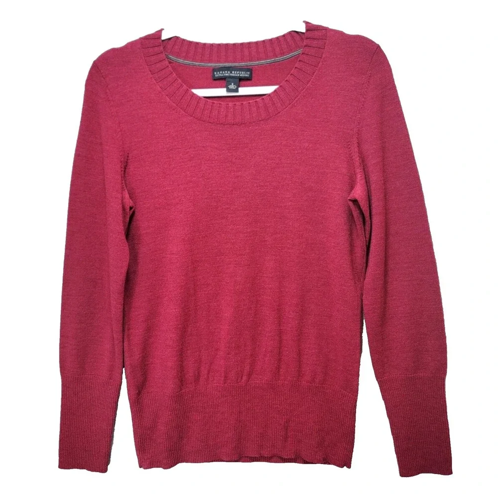 Banana Republic Sweater‎ Mens S Extra Fine Italian Merino Wool Burgundy Business